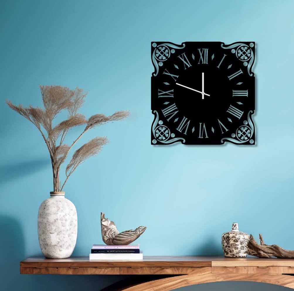 SQUARE PATTERNED TILE METAL WALL ART CLOCK