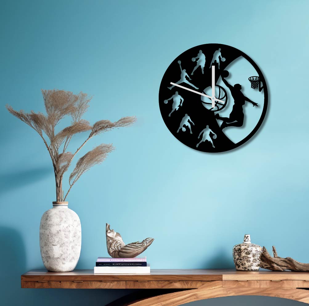 BASKETBALL METAL WALL ART CLOCK