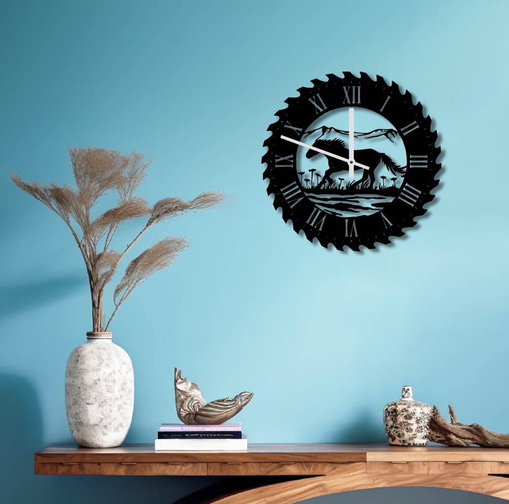 HORSE RUNNING METAL WALL ART CLOCK