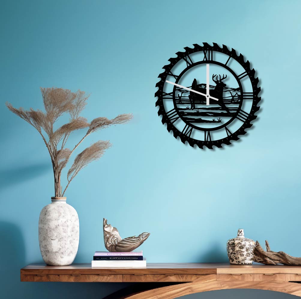 DEER HOPPING METAL WALL ART CLOCK