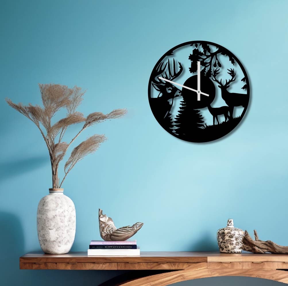 DEER METAL WALL ART CLOCK