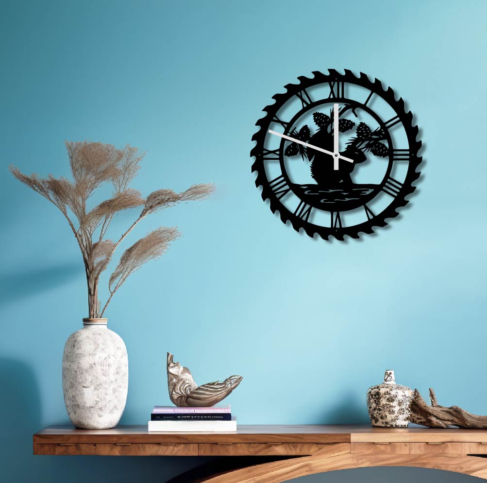 SQUIRREL ACORN METAL WALL ART CLOCK