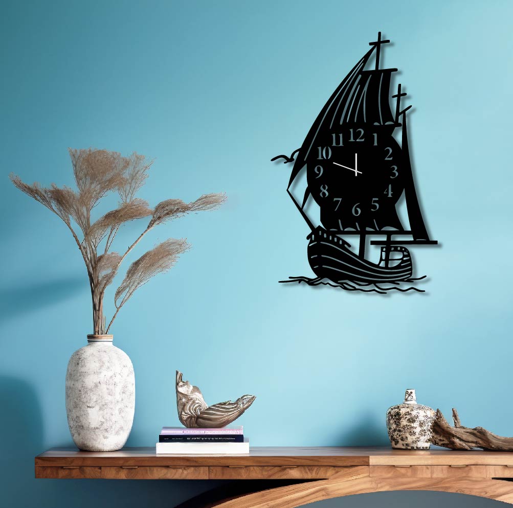 SHIP METAL WALL ART CLOCK