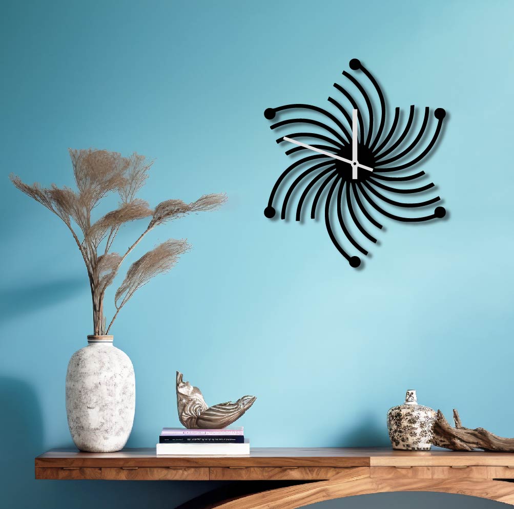 FLOWER SWIRL PATTERN METAL WALL ART CLOCK