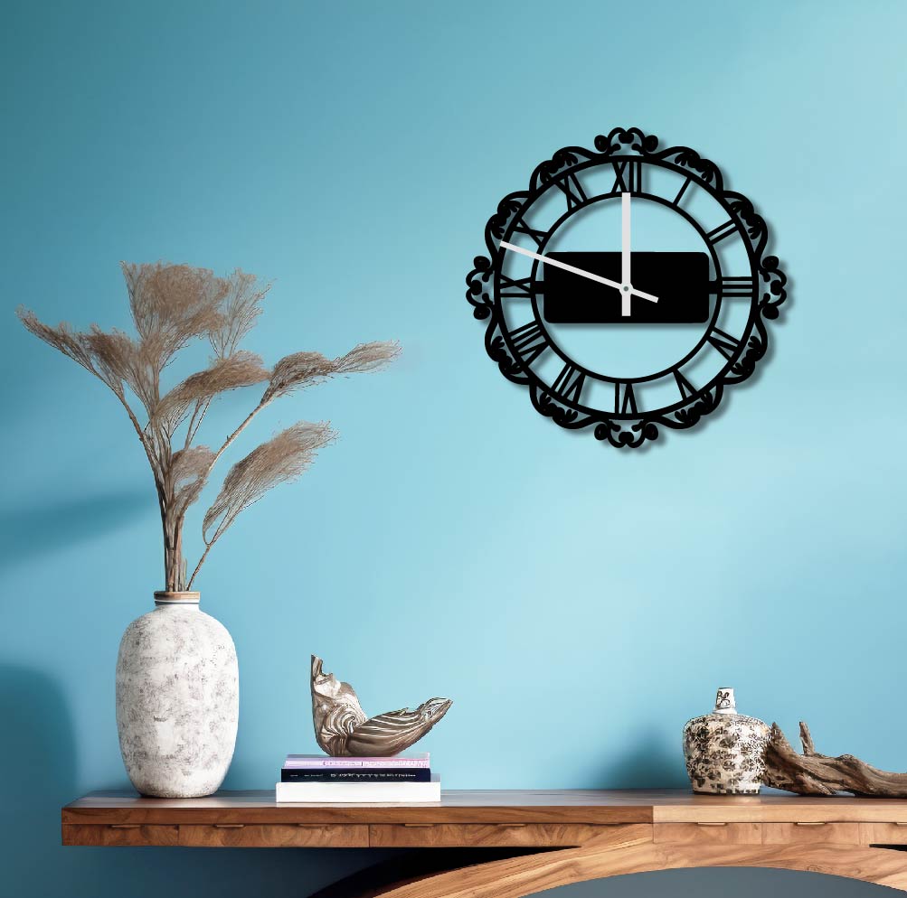 VICTORIAN BORDER METAL WALL ART CLOCK