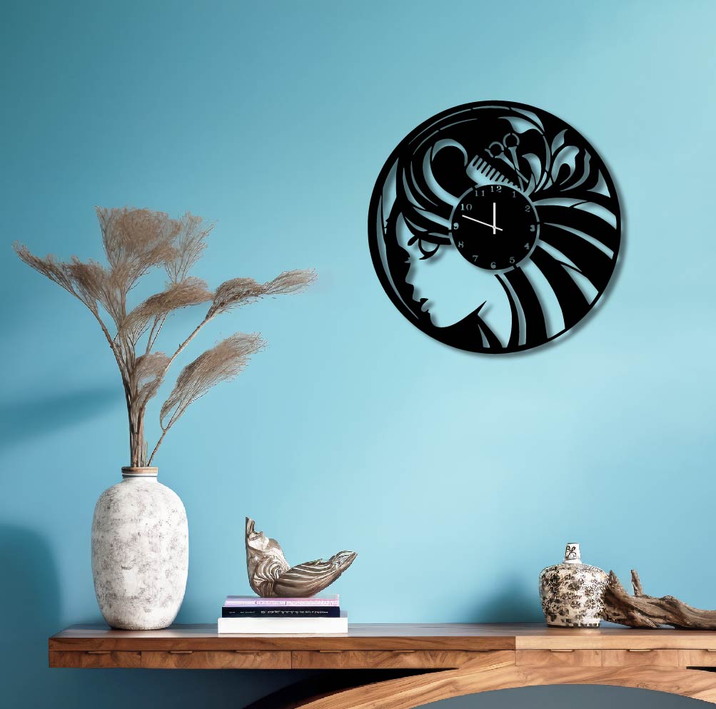 ROUND HAIRDRESSER METAL WALL ART CLOCK
