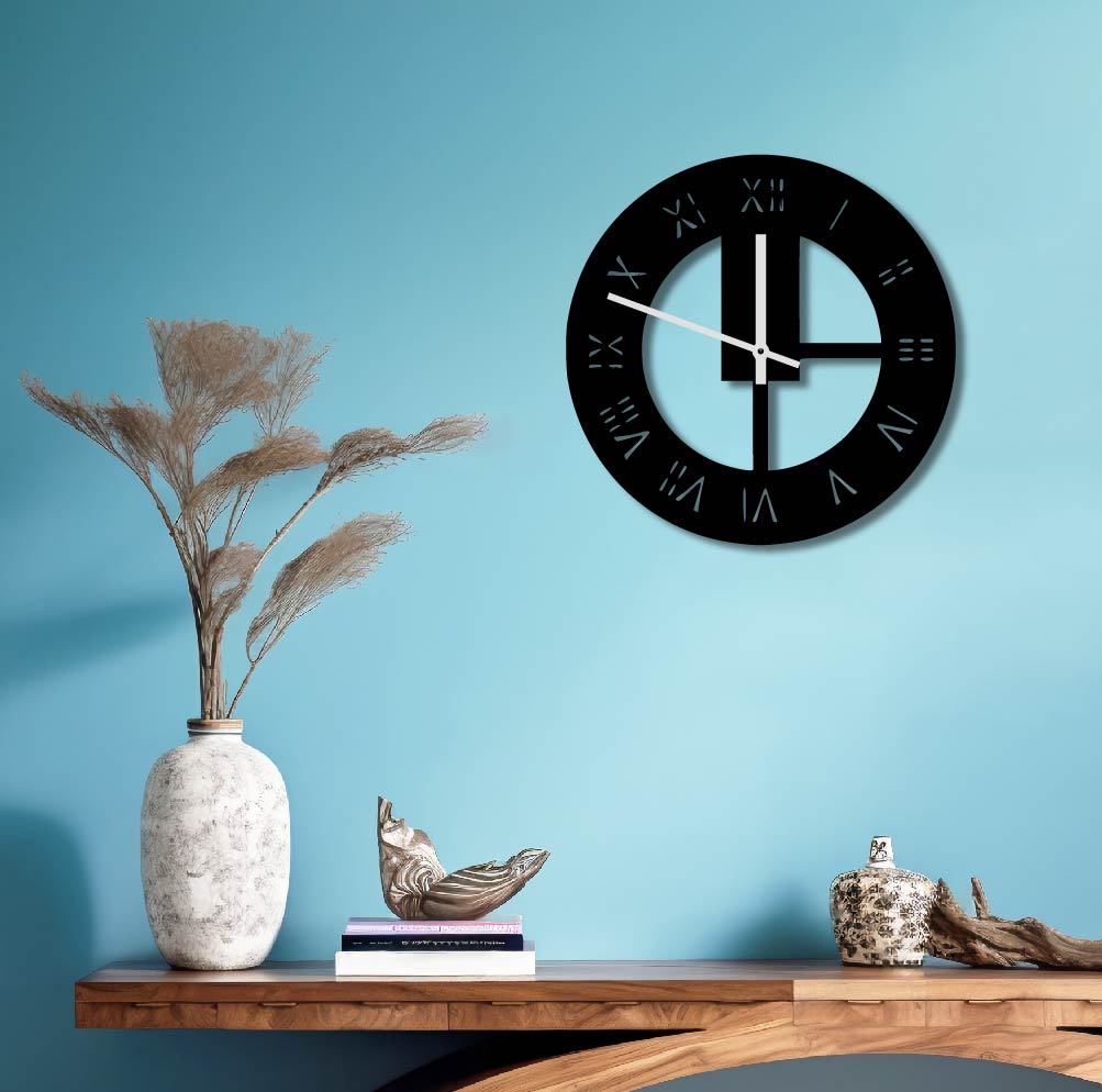 ROMAN NUMERAL FRAME METAL WALL ART CLOCK