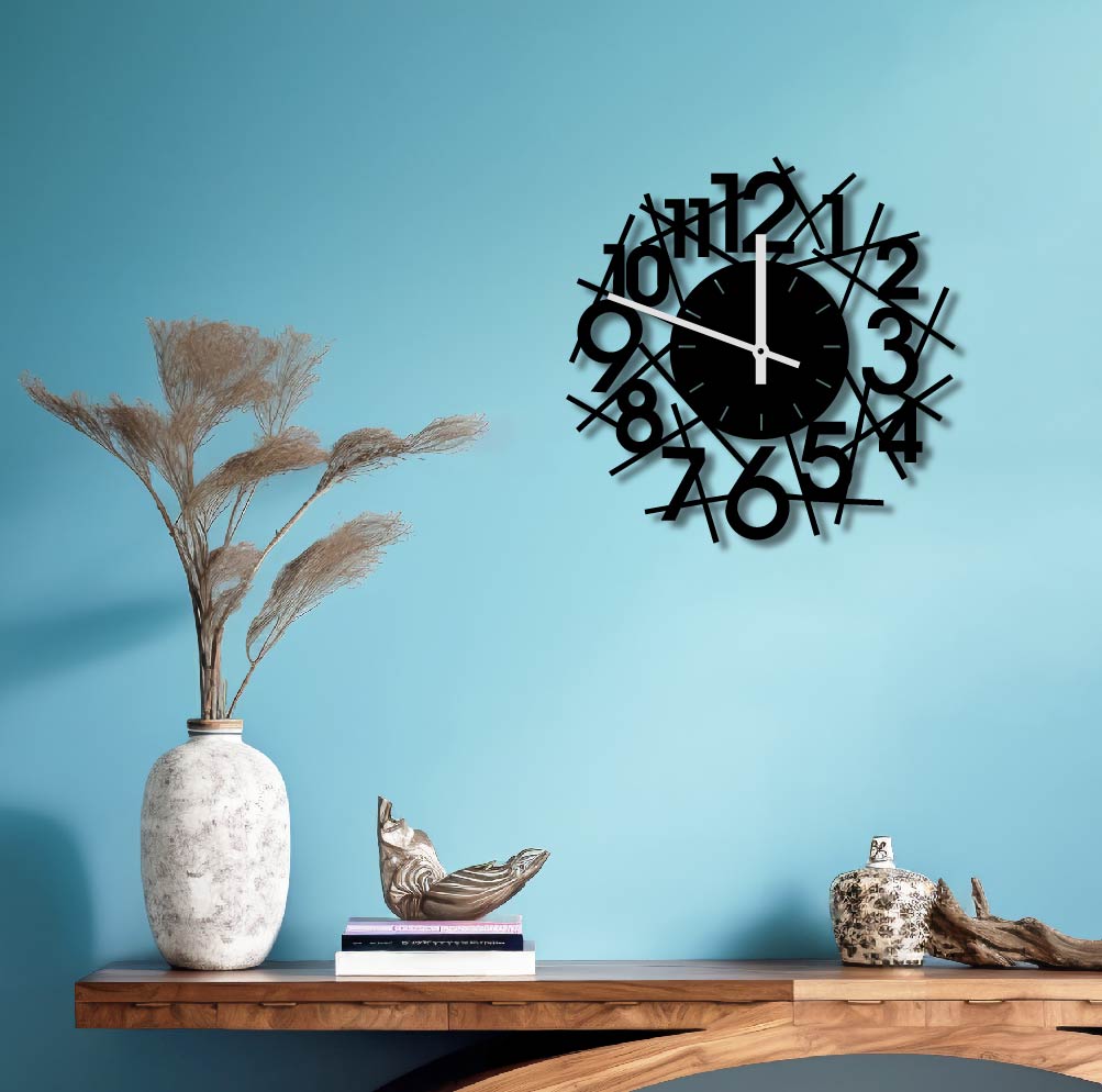 BOLD NUMBERS AND LINES METAL WALL ART CLOCK