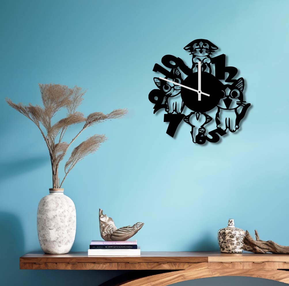 CATS METAL WALL ART CLOCK
