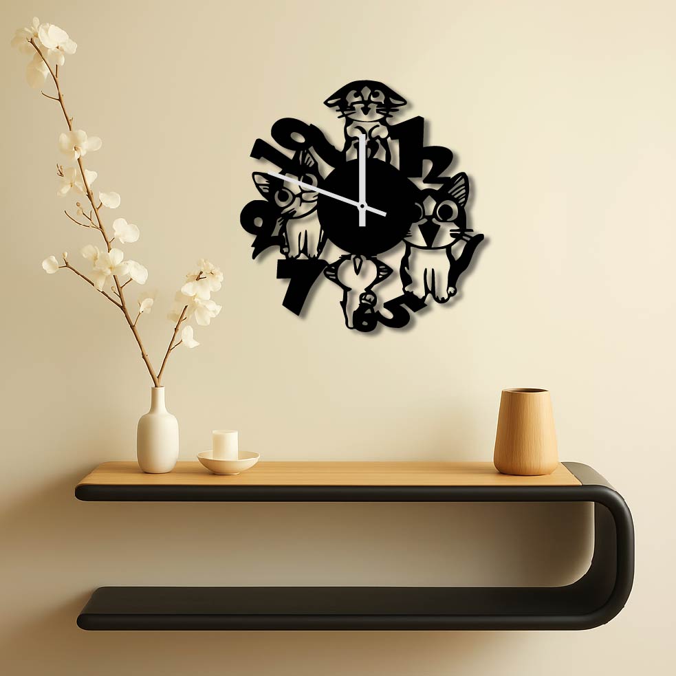 CATS METAL WALL ART CLOCK