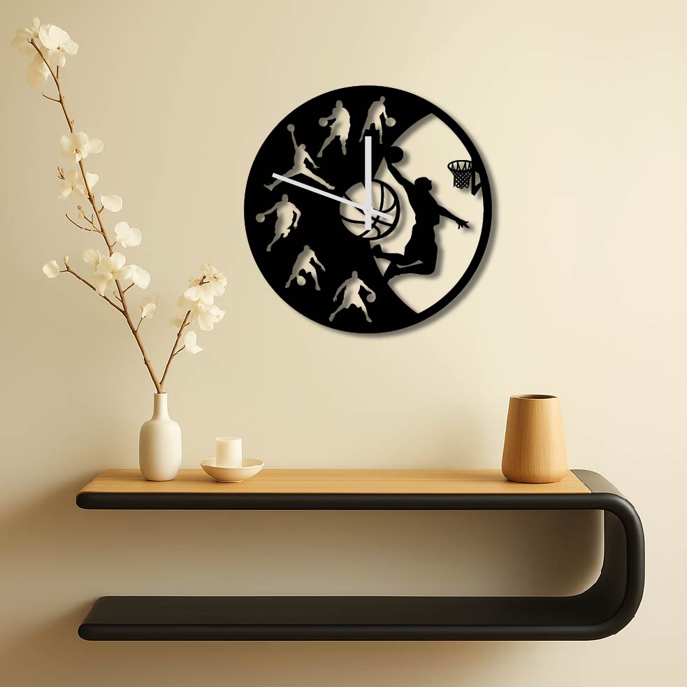 BASKETBALL METAL WALL ART CLOCK