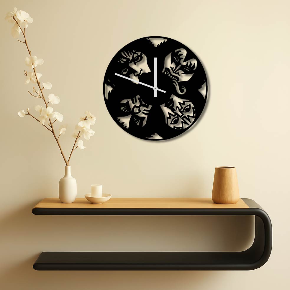 KISS BAND MASKS METAL WALL ART CLOCK