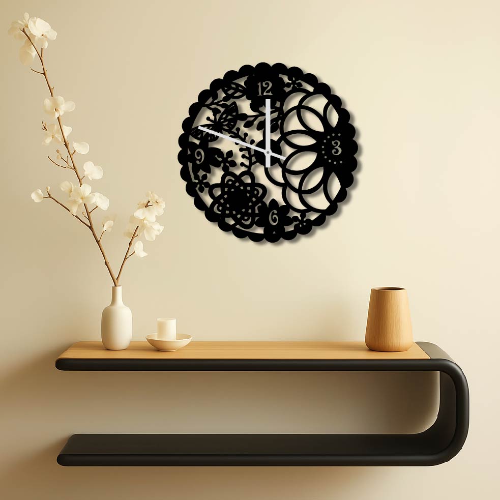 FLORAL PATTERN METAL WALL ART CLOCK