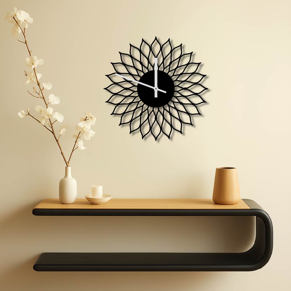 GEOMETRIC FLOWER METAL WALL ART CLOCK