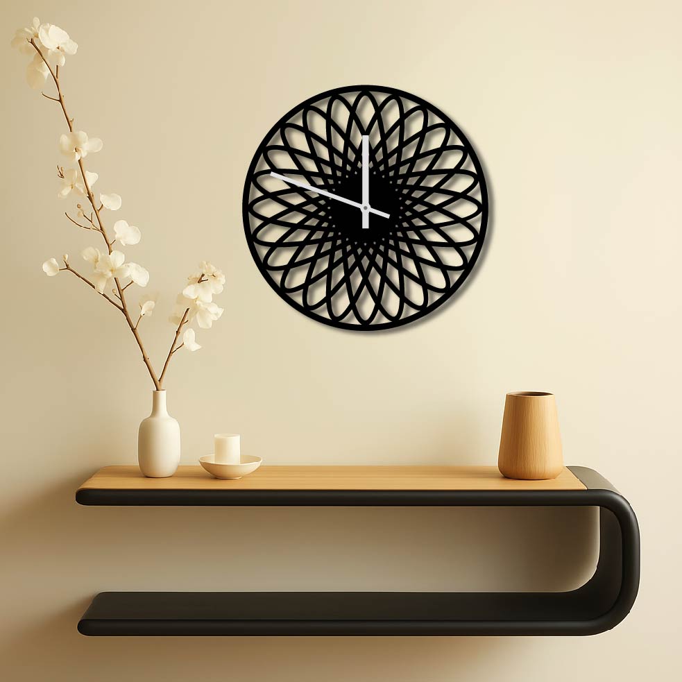 GEOMETRIC FLOWER METAL WALL ART CLOCK 2