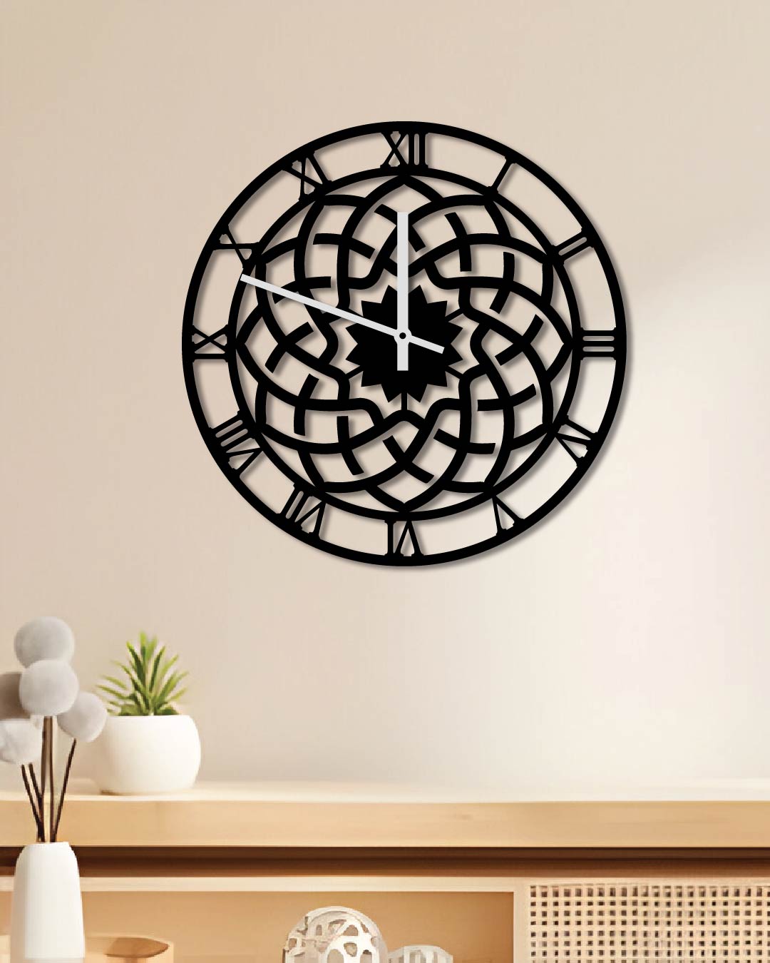 Roman Numeral Flower Geometric Metal Wall Art Clock