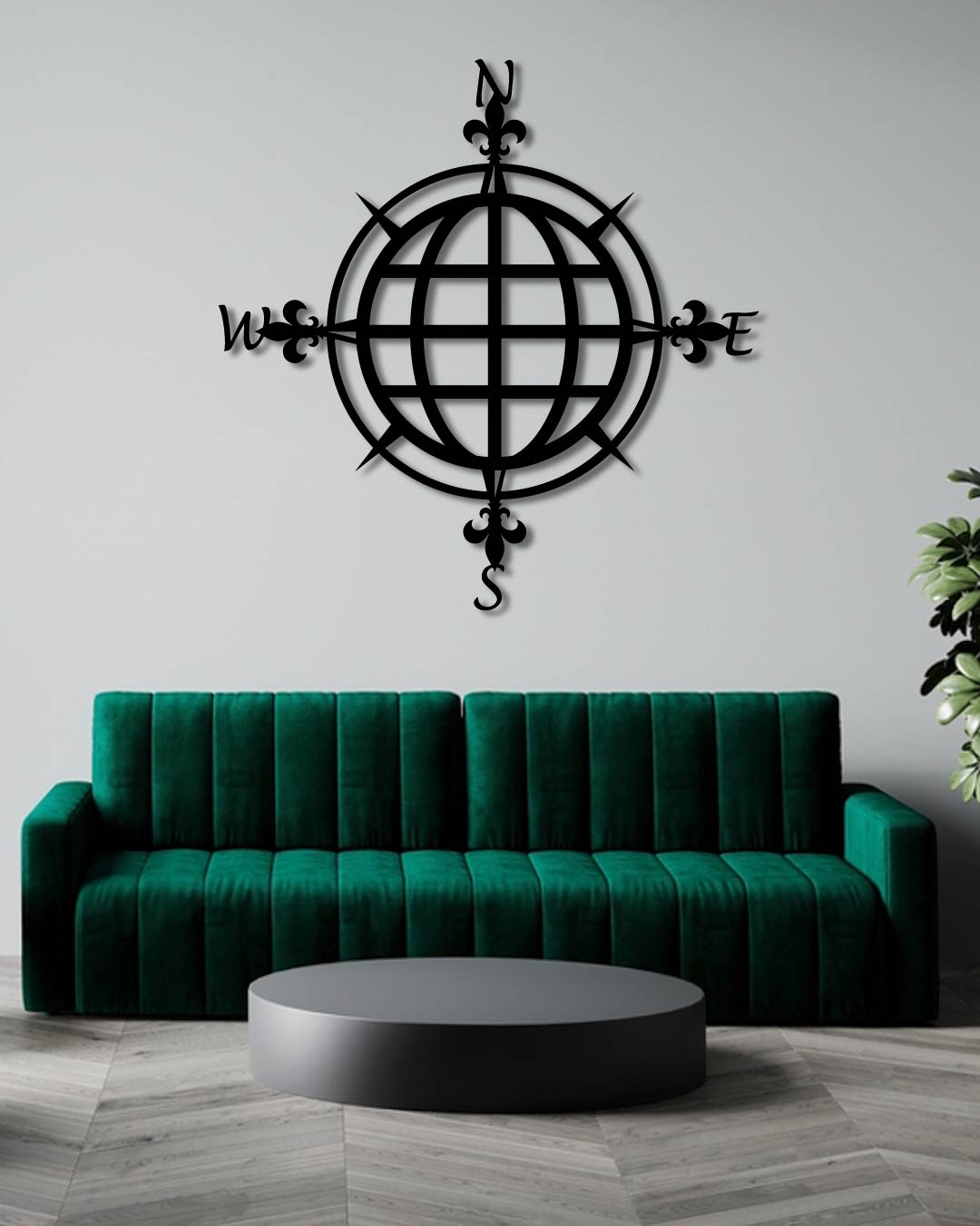 SIMPLE COMPASS AND GLOBE METAL WALL ART