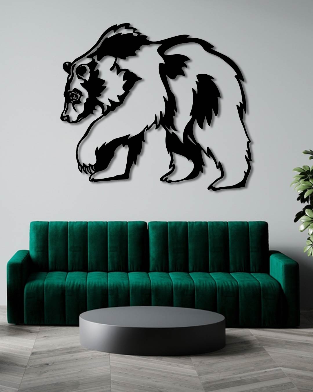 Grizzly Bear Walking Metal Wall Art Frame