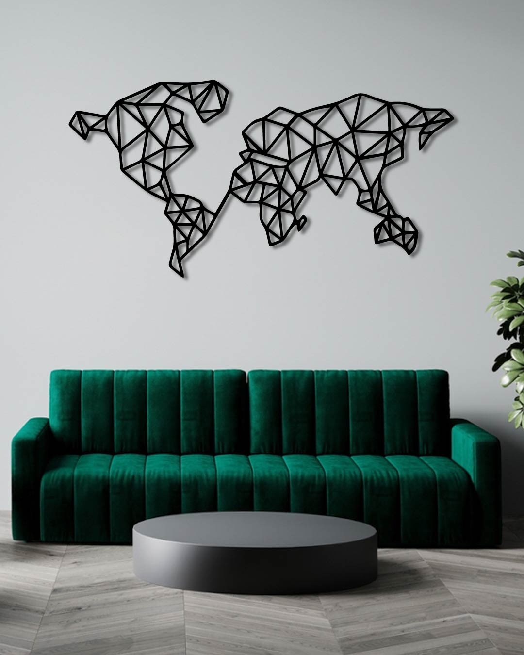 GEOMETRIC WORLD MAP METAL WALL ART