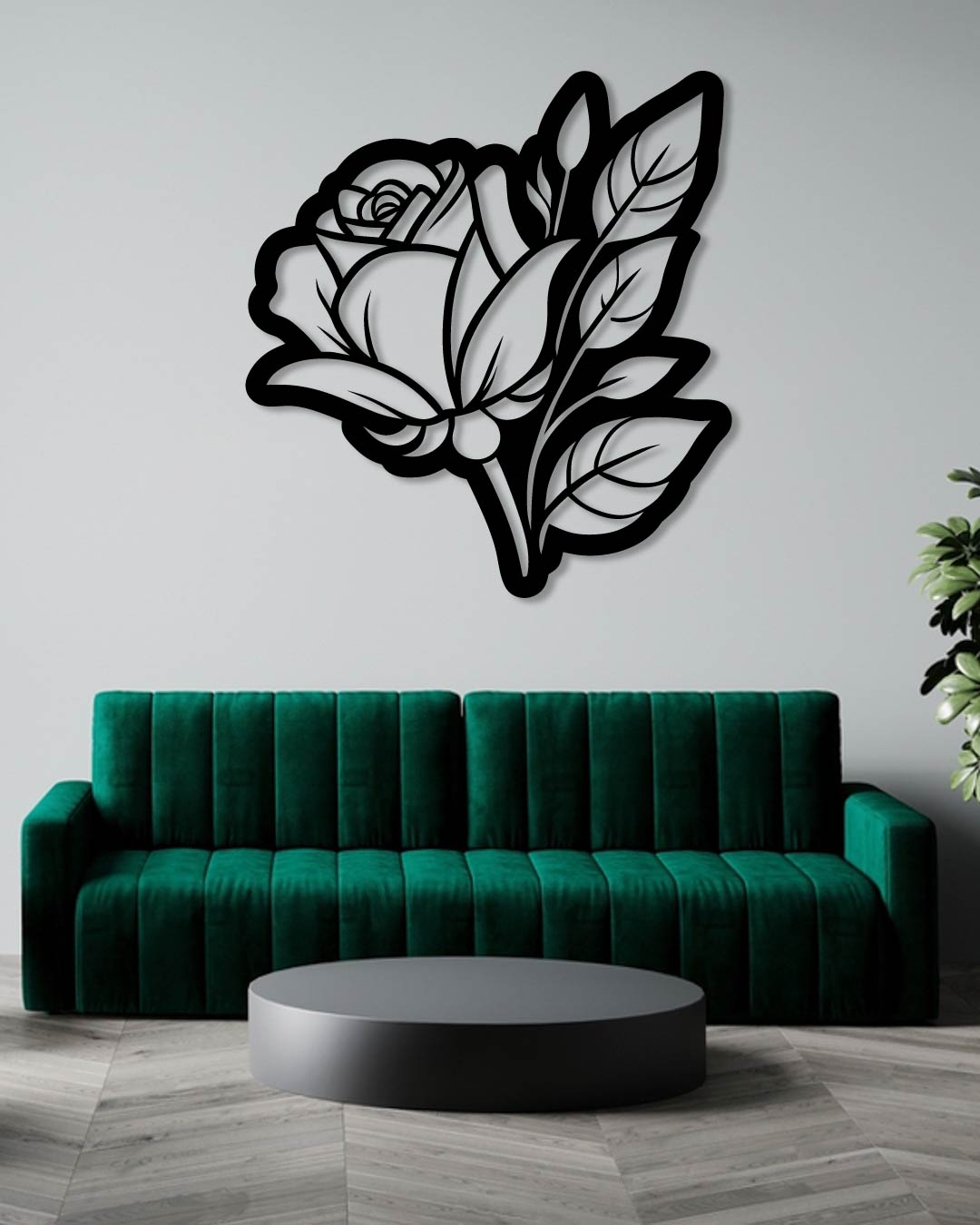 ROSE AND LEAVES INVERTED METAL WALL ART