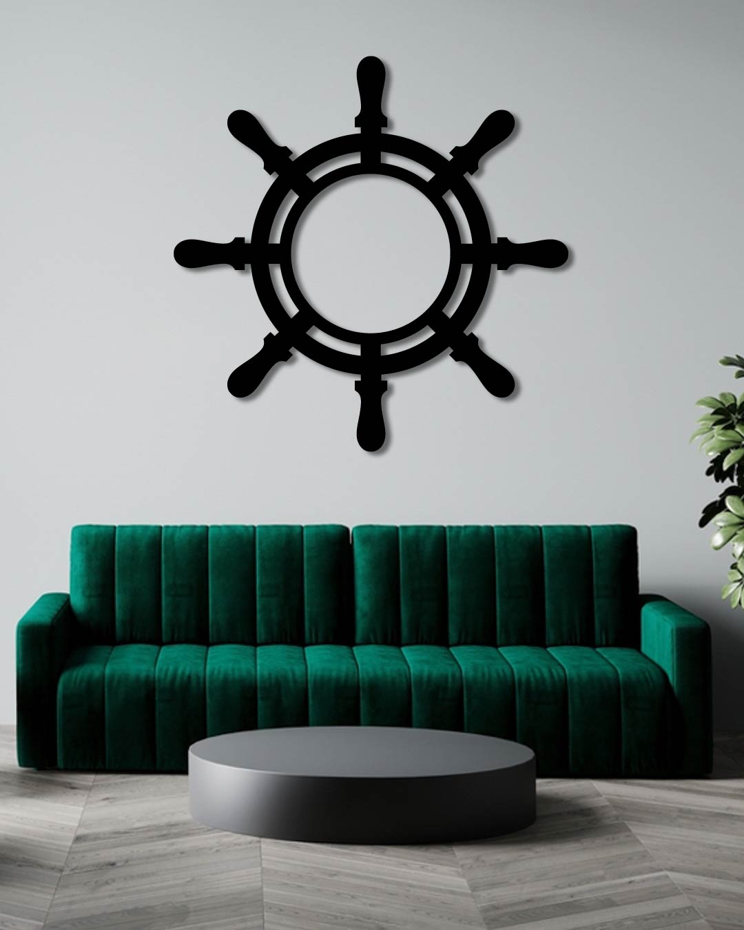BOAT WHEEL SILHOUETTE METAL WALL ART