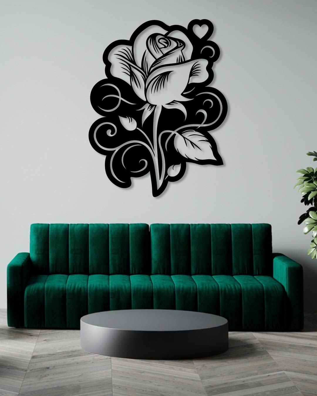 ROSE HEART SWIRLS METAL WALL ART