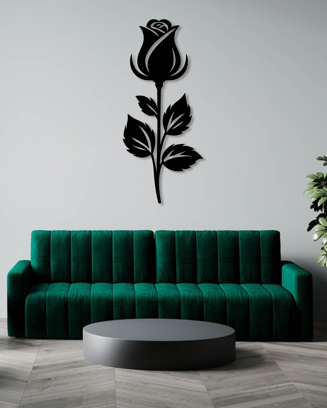 SIMPLE ROSE AND STEM METAL WALL ART