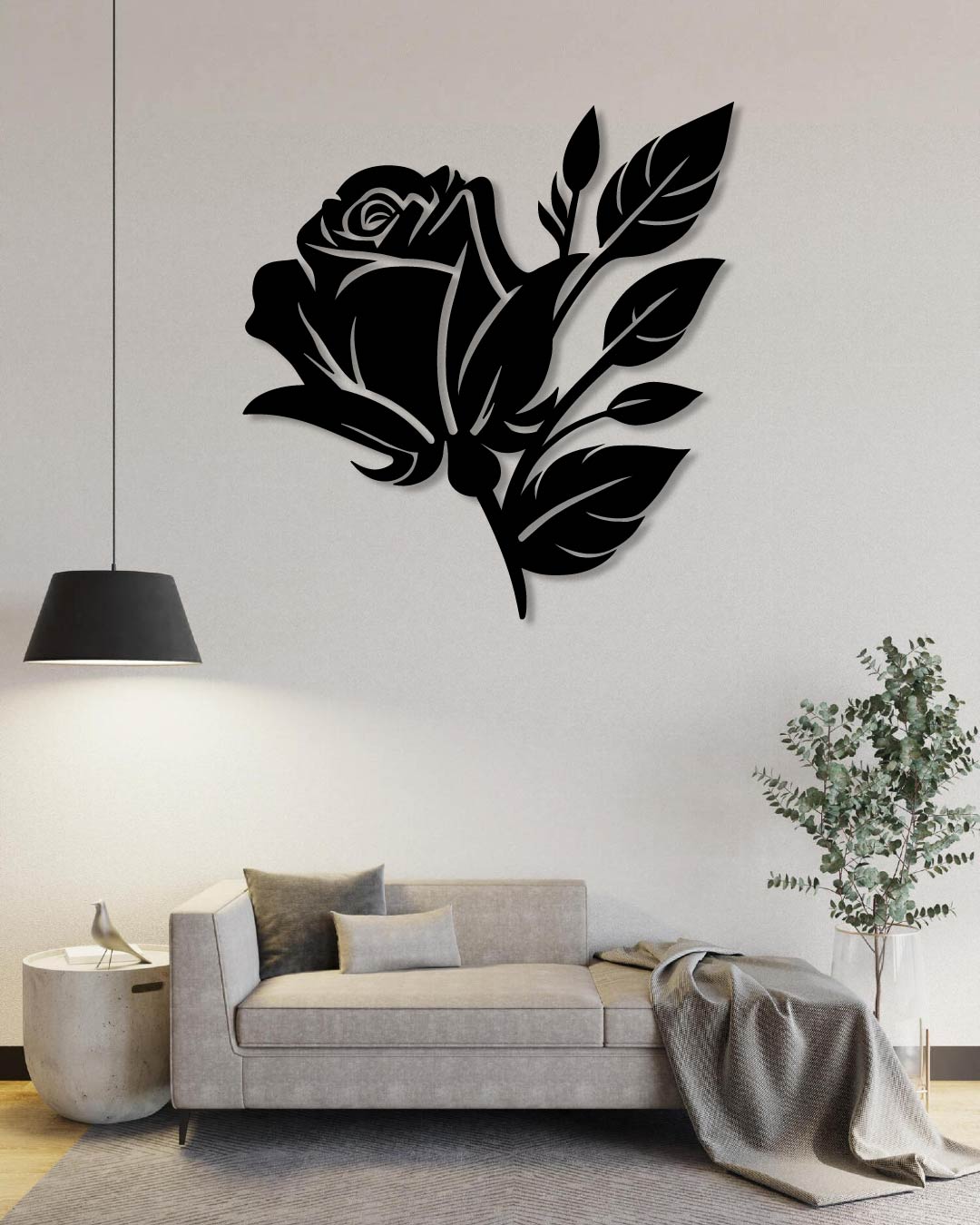 ROSE AND LEAVES METAL WALL ART