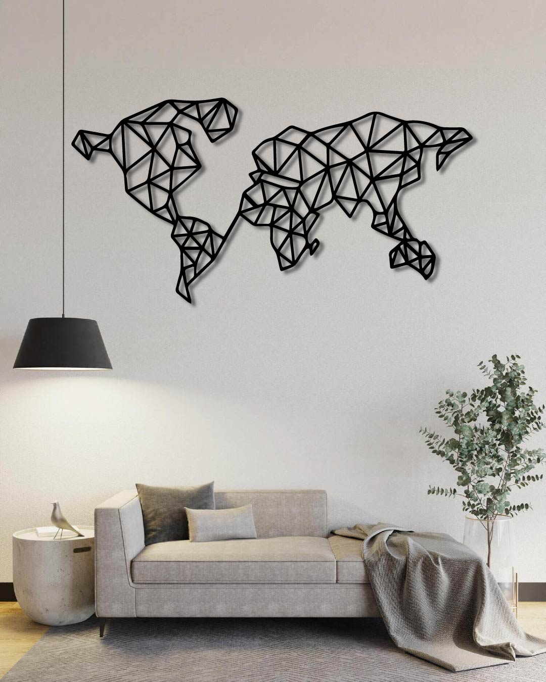 GEOMETRIC WORLD MAP METAL WALL ART