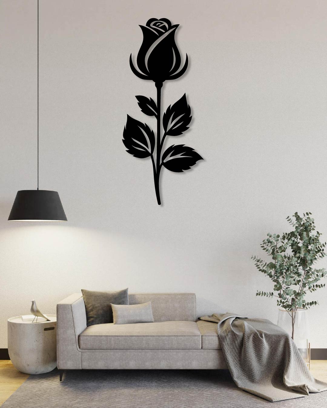 SIMPLE ROSE AND STEM METAL WALL ART