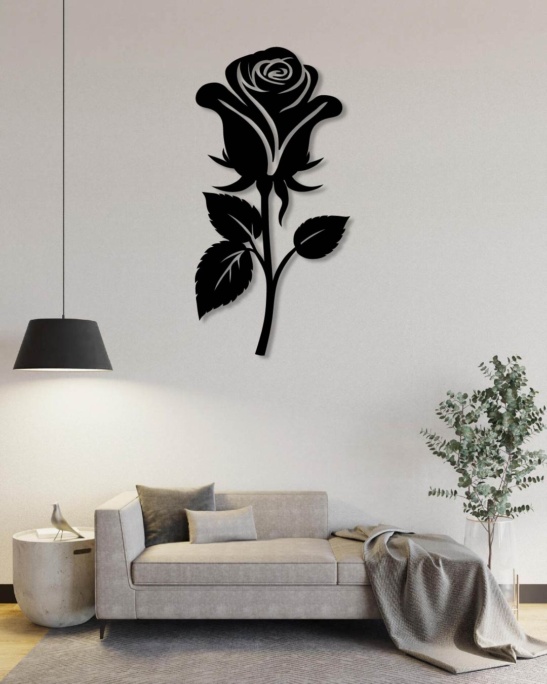 ROSE AND STEM METAL WALL ART