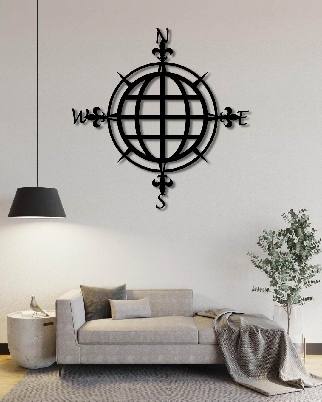 SIMPLE COMPASS AND GLOBE METAL WALL ART