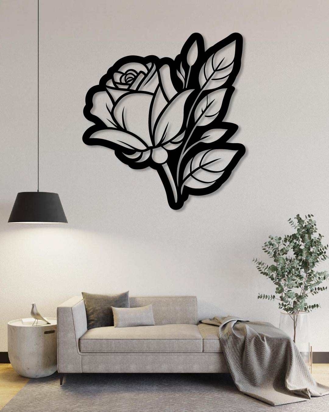 ROSE AND LEAVES INVERTED METAL WALL ART