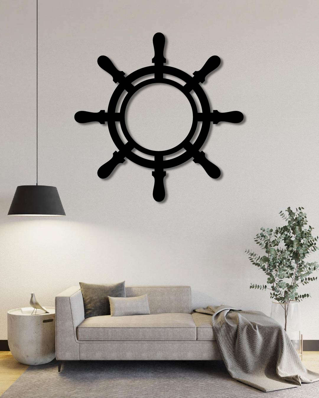 BOAT WHEEL SILHOUETTE METAL WALL ART