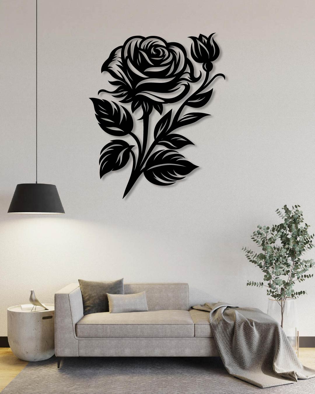 ROSE AND BUD METAL WALL ART