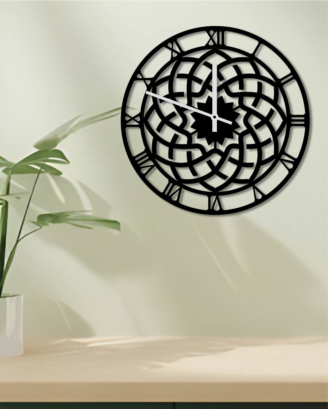 Roman Numeral Flower Geometric Metal Wall Art Clock