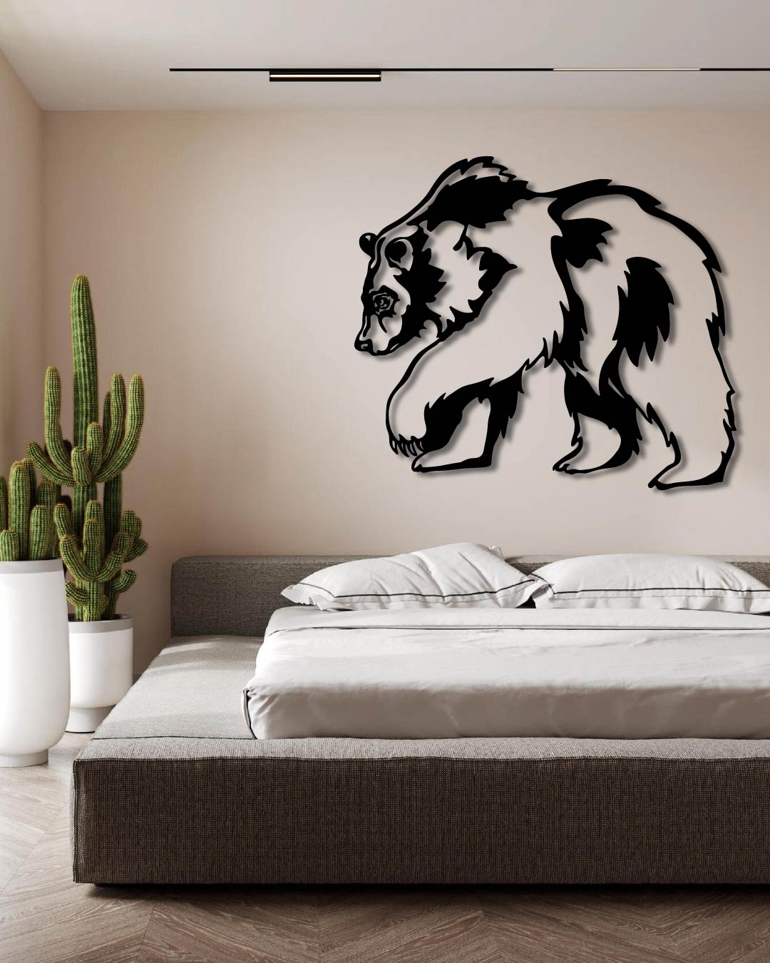 Grizzly Bear Walking Metal Wall Art Frame