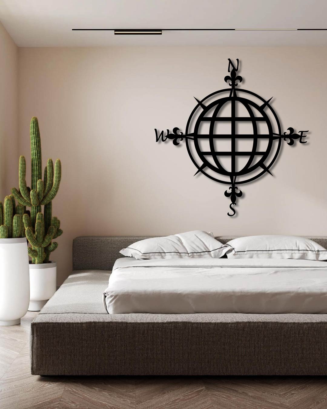 SIMPLE COMPASS AND GLOBE METAL WALL ART