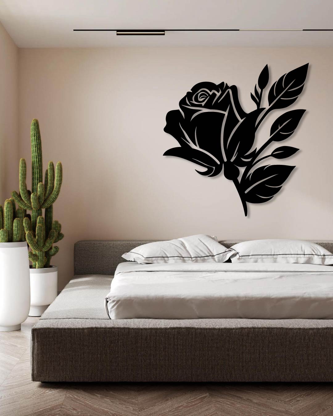 ROSE AND LEAVES METAL WALL ART