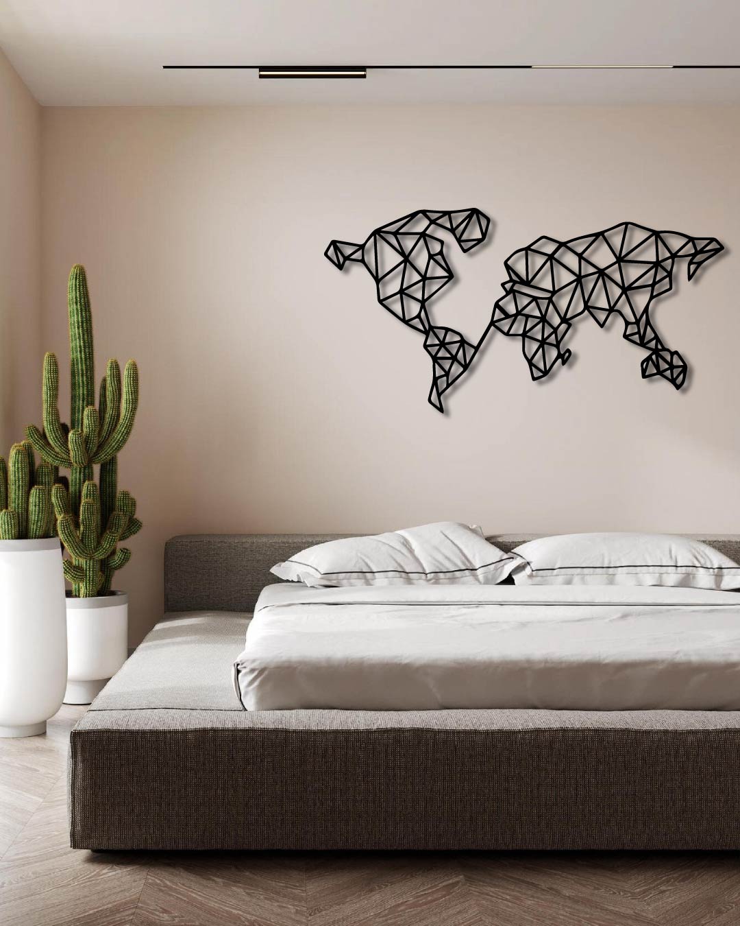 GEOMETRIC WORLD MAP METAL WALL ART