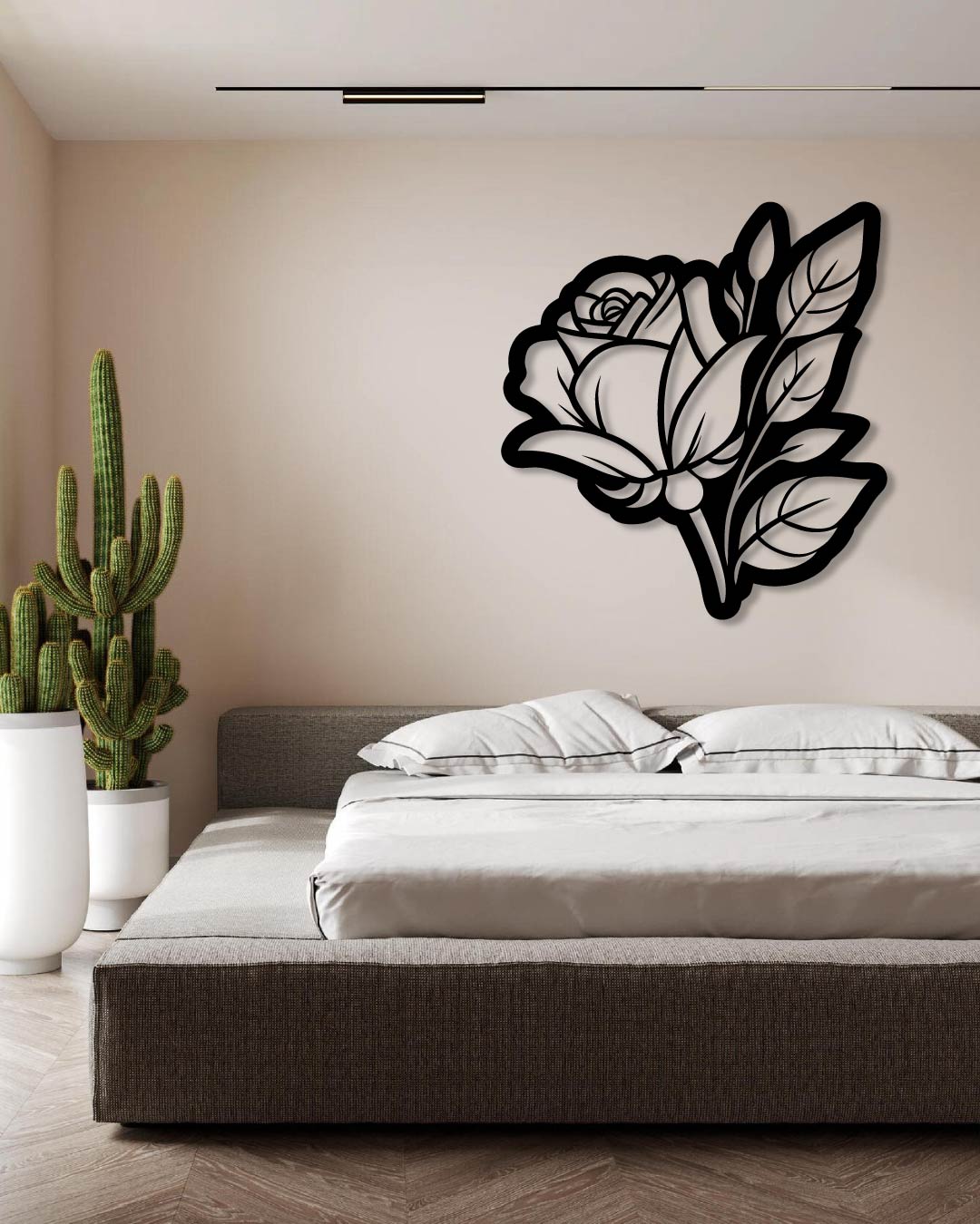 ROSE AND LEAVES INVERTED METAL WALL ART
