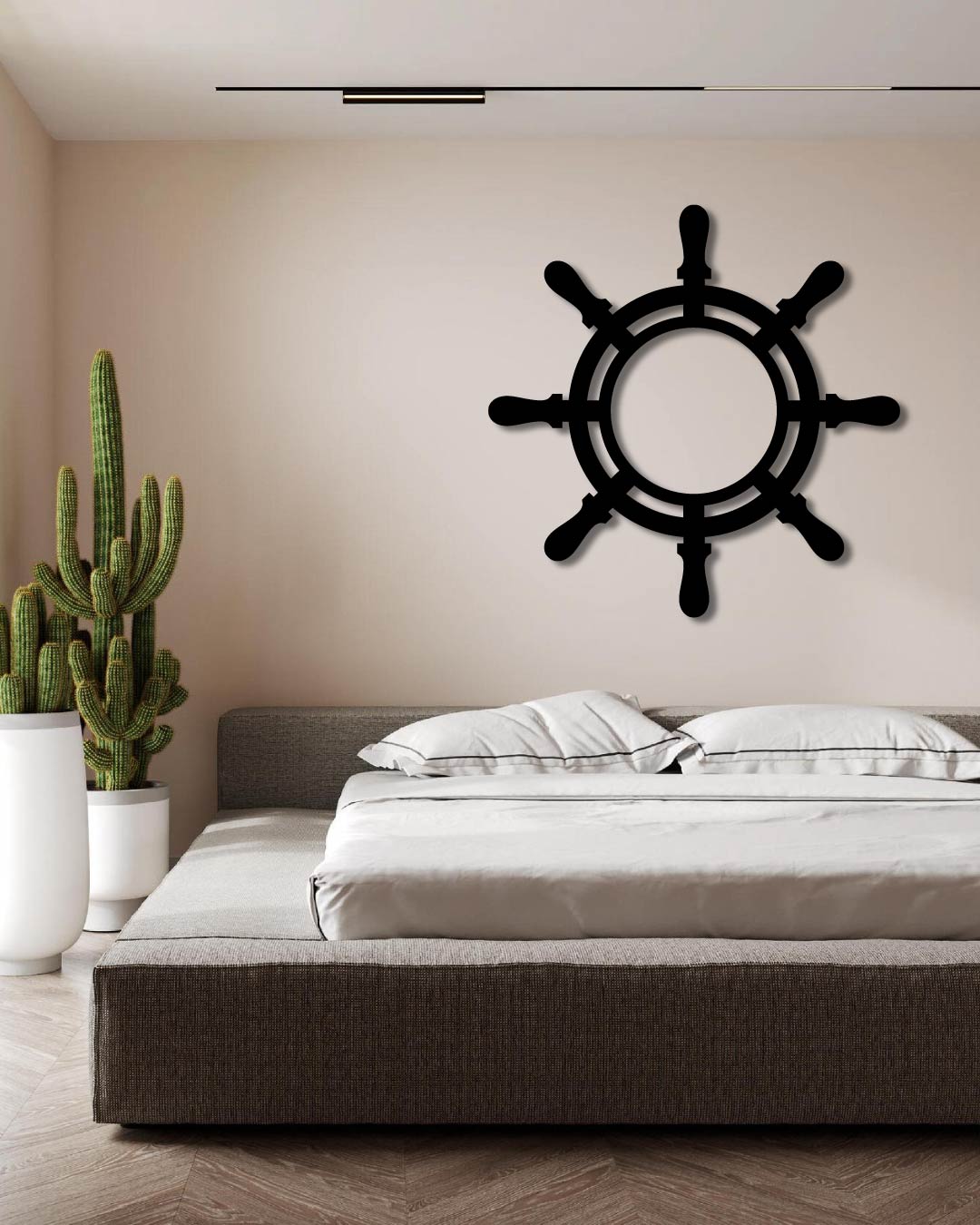 BOAT WHEEL SILHOUETTE METAL WALL ART