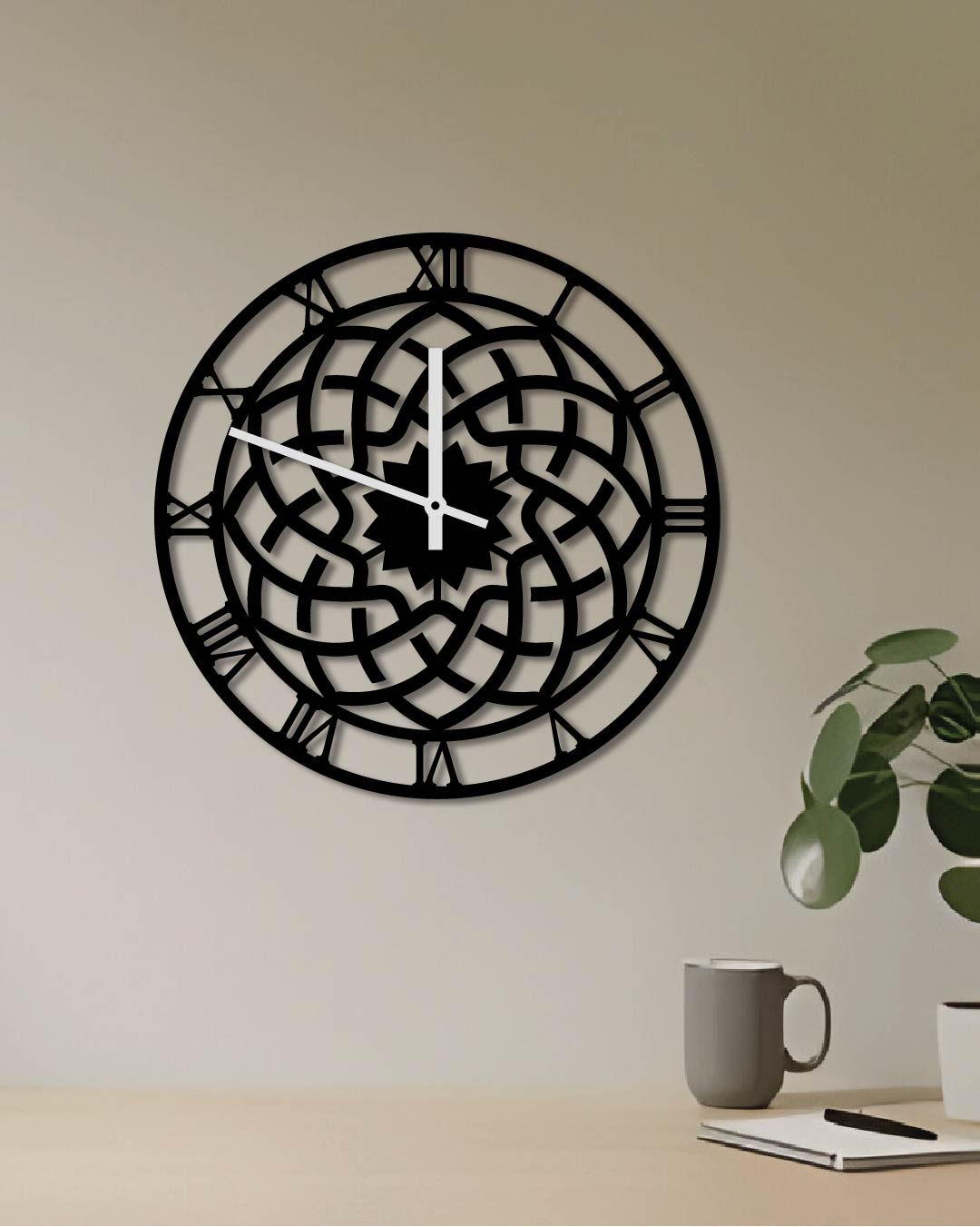 Roman Numeral Flower Geometric Metal Wall Art Clock