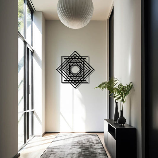 GEOMETRIC SQUARE ILLUSION METAL WALL ART