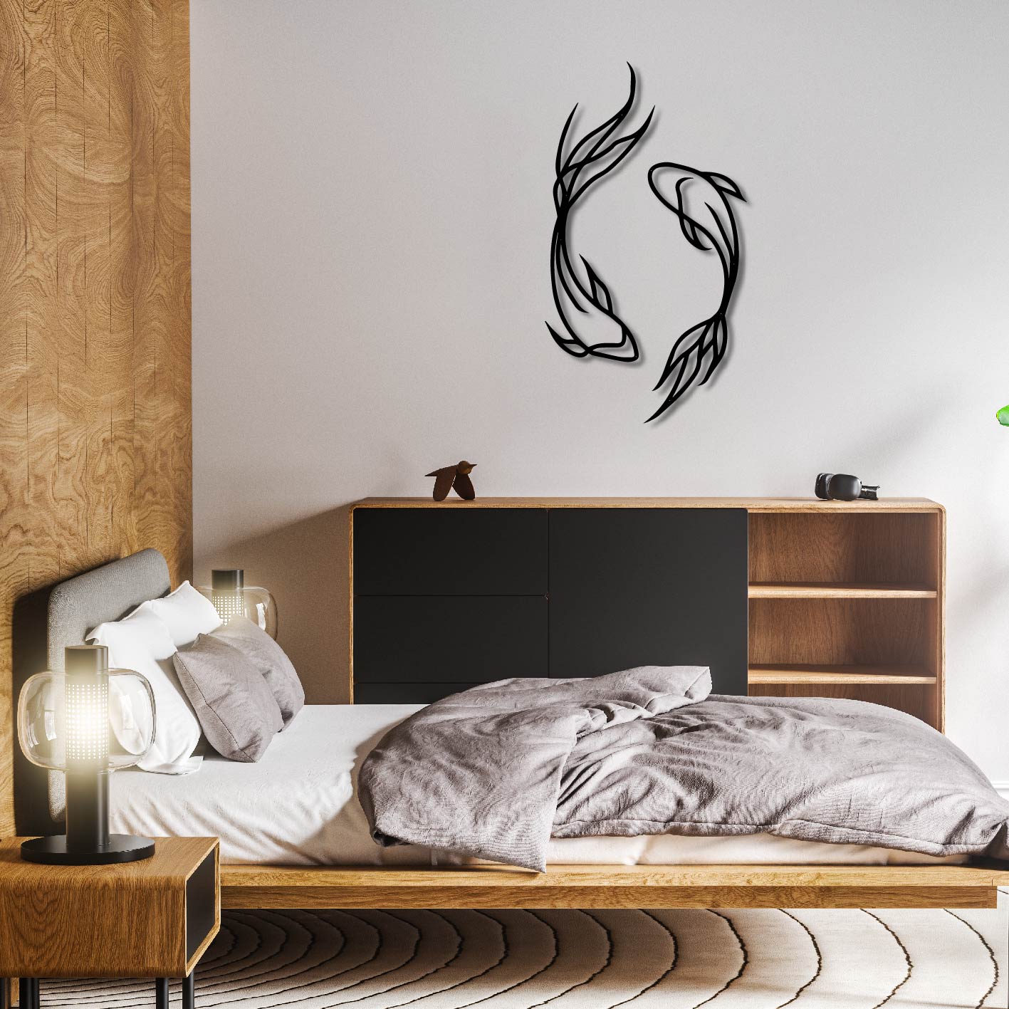 Koi Fish Pair Metal Wall Art Frame