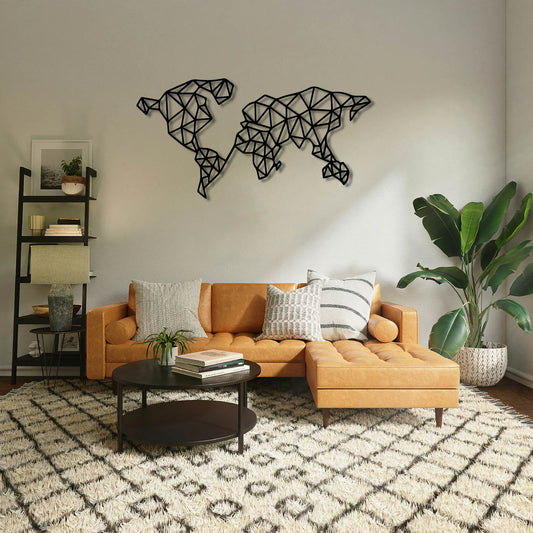 GEOMETRIC WORLD MAP METAL WALL ART