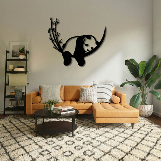 Sleepy Lazy Panda Metal Wall Art Frame