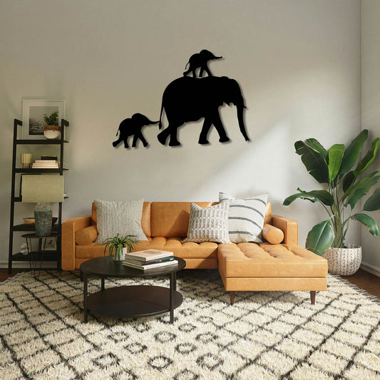 ELEPHANT AND BABIES CUTE Metal Wall Art Frame