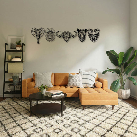 African Big 5 Collection Metal Wall Art Frame