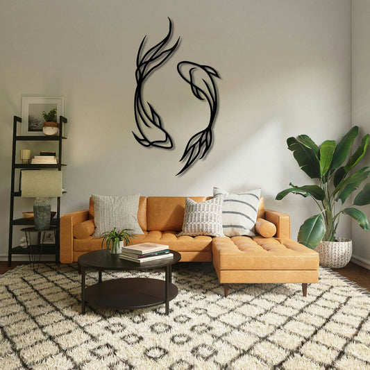 Koi Fish Pair Metal Wall Art Frame